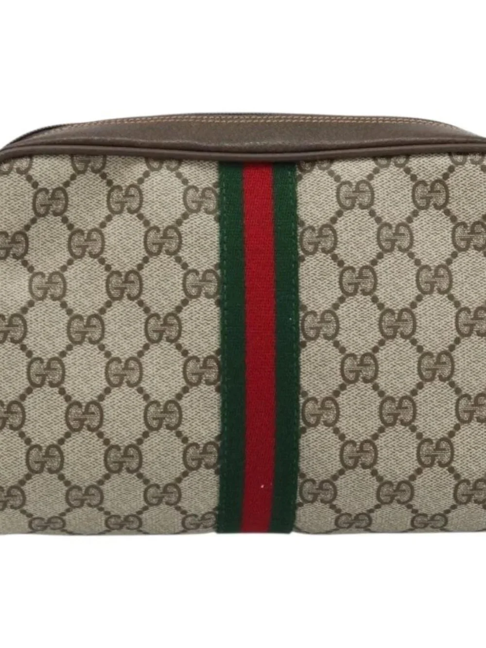 GUCCI GG Supreme Web Sherry Line Bag PVC Beige Gold 98 30 014 3553 Auth ka3094 - Picture 2 of 16